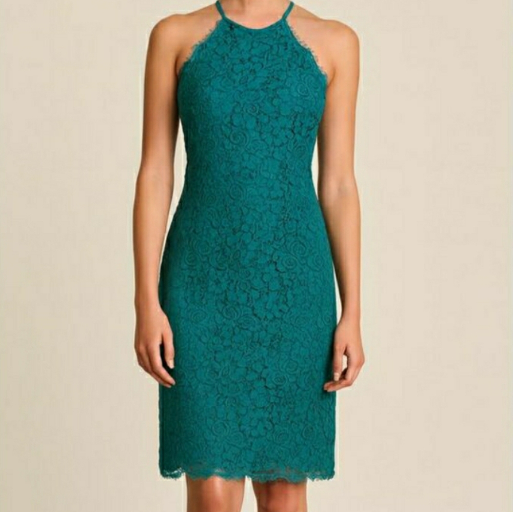 LOFT Lace Green Halter midi dress for special occasions - wedding, party, date
